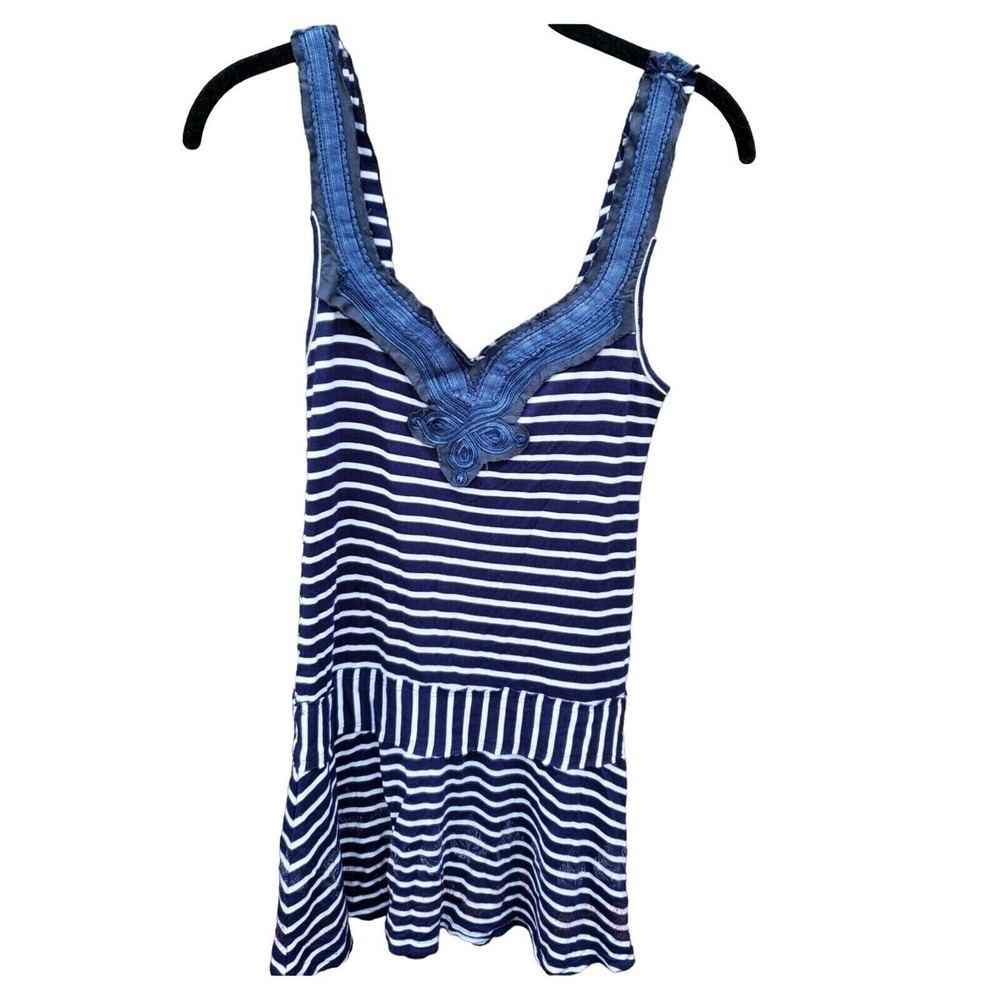 Free People Tank Top XS Womens Blue White Striped Sleeveless Flowy